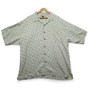 Tommy Bahama Shirt Mens Extra Large Green Silk Palm Tree Print Button Up Casual